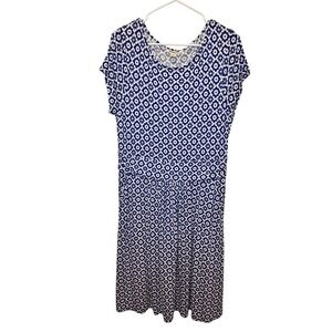 Boden Dress Womens US 12 Blue Geometric Fit Flare Pockets Short Sleeve